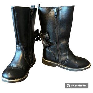 Olive and Edie girl's‎ Tasha Faux Leather black tall boots bow sz 9M